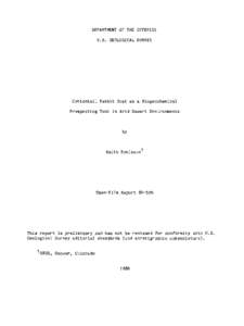 DEPARTMENT OF THE INTERIOR U.S. GEOLOGICAL SURVEY Cottontail Rabbit Scat as a Biogeochemical Prospecting Tool in Arid Desert Environments