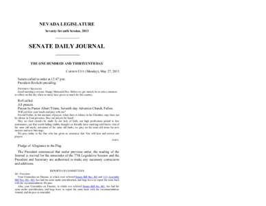 77th[removed]Session Journal - (Monday), May 27, [removed]SENATE DAILY JOURNAL		THE ONE HUNDRED AND THIRTEENTH DAY