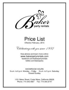 Price List Effective February, 2015 Celebrating with you since 1982 View photos and learn more online: