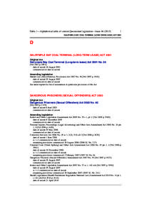 Table 1—Alphabetical table of current Queensland legislation—Issue[removed]DALRYMPLE BAY COAL TERMINAL (LONG-TERM LEASE) ACT 2001