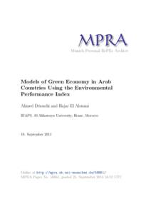 M PRA Munich Personal RePEc Archive Models of Green Economy in Arab Countries Using the Environmental Performance Index