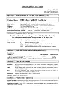 MATERIAL SAFETY DATA SHEET Page 1 of Total 5 Date of Issue: January 2013 MSDS No. FMC/CLO300/1  SECTION 1