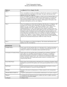 FY2012 Transportation Program Glossary and Miscellaneous Information Highways: Class 1