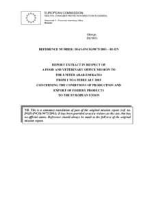 Report extract in respect of a Food and Veterinary Office mission to the United Arab Emirates from 1 to 6 February 2003 con...