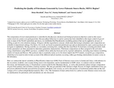 Predicting the Quality of Petroleums Generated by Lower Paleozoic Source Rocks, MENA Region; #)