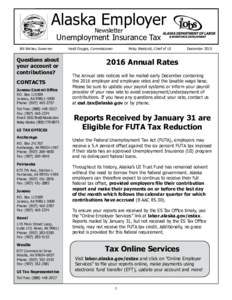 Alaska Employer Newsletter Unemployment Insurance Tax Bill Walker, Governor
