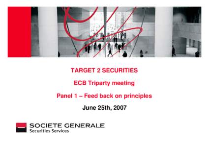 TARGET 2 SECURITIES ECB Triparty meeting Panel 1 – Feed back on principles June 25th, 2007  Principles