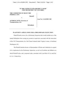 Case 1:14-cv[removed]CRC Document 3 Filed[removed]Page 1 of 2  IN THE UNITED STATES DISTRICT COURT FOR THE DISTRICT OF COLUMBIA THE COMMITTEE OF 100 ON THE FEDERAL CITY