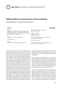 Self-assembly of nanostructures and nanomaterials Isabelle Berbezier*1 and Maurizio De Crescenzi2 Editorial Address: 1CNRS-AMU, Im2np, Faculté des Sciences et Techniques, Avenue