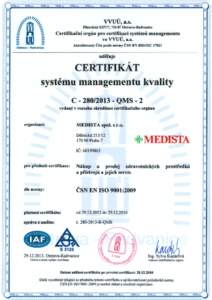 MEDISTA spol.s r.o. - ČSN EN ISO 9001:2009