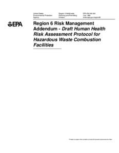 Risk Assessment Addendum - Draft Human Haelth Risk Assessment Protocol