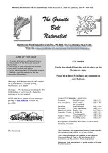 Monthly Newsletter of the Stanthorpe Field Naturalist Club Inc. January 2014 – Vol 455  The Granite Belt Naturalist Stanthorpe Field Naturalist Club Inc., PO BOX 154, Stanthorpe, QLD 4380