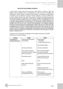 Selected Philippine Economic Indicators  DECEMBER 2014 NOTES ON THE EXTERNAL ACCOUNTS In March 2013, starting with the Fourth Quarter 2012 Balance of Payments (BOP), the Bangko Sentral ng Pilipinas (BSP) has implemented 