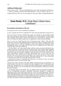 166  ICOMOS–IAU Thematic Study on Astronomical Heritage Additional bibliography Saliba, George (1987). “The role of Maragha Observatory in the development of Islamic astronomy: a scientific revolution before the Rena