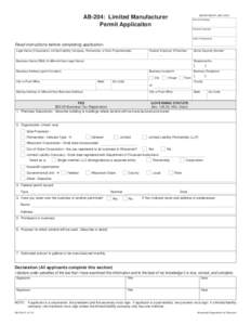 June 2014 AB-204 Limited Manufacturer Permit Application and Instructions