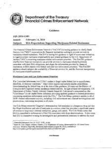 Department of the Treasury Financial Crimes Enforcement Network Guidance FIN-2014-GOOl February 14, 2014 Issued: