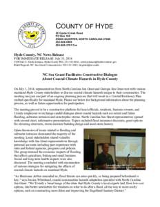 COUNTY OF HYDE 30 Oyster Creek Road PO Box 188 SWAN QUARTER, NORTH CAROLINA[removed][removed] Fax