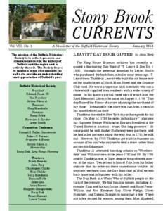 Stony Brook  CURRENTS Vol. VIII, No. 1  A Newsletter of the Suffield Historical Society