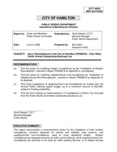 CITY WIDE IMPLICATIONS CITY OF HAMILTON PUBLIC WORKS DEPARTMENT Operations & Maintenance Division