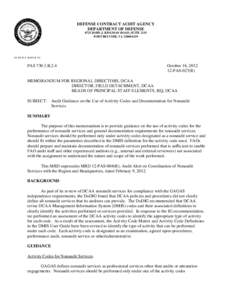 DEFENSE CONTRACT AUDIT AGENCY DEPARTMENT OF DEFENSE 8725 JOHN J. KINGMAN ROAD, SUITE 2135 FORT BELVOIR, VA[removed]IN REPLY REFER TO