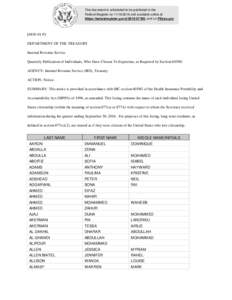 This document is scheduled to be published in the Federal Register onand available online at https://federalregister.gov/d, and on FDsys.govP] DEPARTMENT OF THE TREASURY