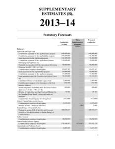 SUPPLEMENTARY ESTIMATES (B), 2013–14 Statutory Forecasts Authorities