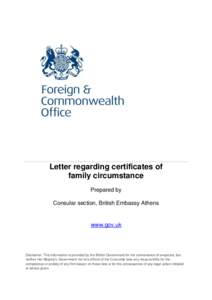 Letter regarding certificates of family circumstance Prepared by Consular section, British Embassy Athens  www.gov.uk