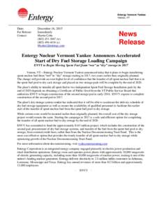 Entergy Vermont Yankee Vernon, VT Date:  December 16, 2015
