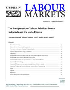 The Transparency of Labour Relations Boards in Canada and the United States (Studies in Labour Markets Number 1)