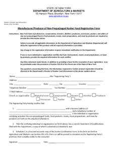 STATE OF NEW YORK DEPARTMENT OF AGRICULTURE & MARKETS 55 Hanson Place, Brooklyn, New York[removed]www.agriculture.ny.gov Division of Kosher Law Enforcement Phone: ([removed]