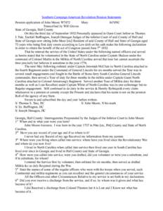 Southern Campaign American Revolution Pension Statements Pension application of John Moore W7472 Mary fn74NC Transcribed by Will Graves State of Georgia, Hall County