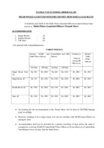 EXTRACT OF STANDING ORDER NO. 302 DELHI POLICE GAZETTED OFFICERS TRANSIT MESS DARYA GANJ RULES Availability and Tariff of the Delhi Police Gazetted Officers located at Darya Ganj known as “Delhi Police Gazetted Officer