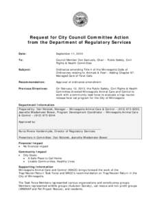 Request for City Council Committee Action from the Department of Regulatory Services Date: September 11, 2013