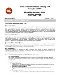 Multi-State Information Sharing and Analysis Center Monthly Security Tips NEWSLETTER	
   December 2012	
  