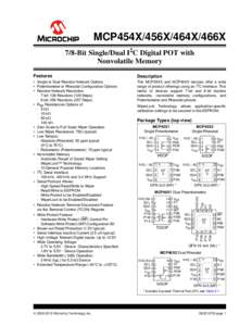 MCP454X/456X/464X/466X 7/8-Bit Single/Dual I2C Digital POT with Nonvolatile Memory Features  Description