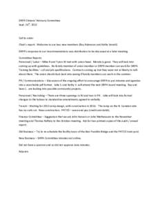 DRPA Citizens’ Advisory Committee Sept. 26th, 2012 Call to order Chair’s report. Welcome to our two new members (Ray Adamson and Kathy Venuti) DRPA’s response to our recommendations was distribution to be discussed