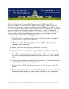 Government / Environmental Quality Incentives Program / Supplemental Nutrition Assistance Program / Conservation Reserve Program / Wildlife Habitat Incentives Program / Conservation reserve / United States farm bill / Crop insurance / Federal Agriculture Improvement and Reform Act / United States Department of Agriculture / Agriculture / Environment