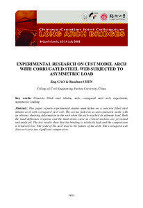 EXPERIMENTAL RESEARCH ON CFST MODEL ARCH WITH CORRUGATED STEEL WEB SUBJECTED TO ASYMMETRIC LOAD