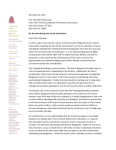 November 26, 2014 Hon. Meenakshi Srinivasan Chair, New York City Landmarks Preservation Commission One Centre Street, 9th floor New York, NYRe: De-calendaring vote by the Commission