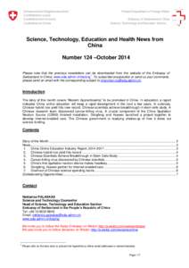 Science, Technology and Education News from China - Number[removed]October 2014