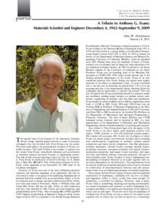 A Tribute to Anthony G. Evans:Materials Scientist and Engineer