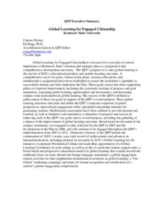 QEP Executive Summary  Global Learning for Engaged Citizenship Kennesaw State University Contact Person: Ed Rugg, Ph.D.