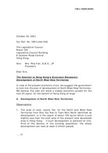 CB[removed])  October 30, 2001 Our Ref. No. UW /Letter/052 The Legislative Council Room 109