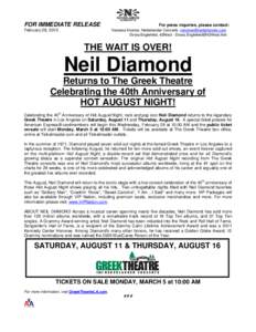 Greek Theatre / 12 Songs / Live music / Rock music / Music / MusiCares Person of the Year / Neil Diamond / Hot August Night