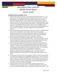 New Mexico State University Weekly Activity Report January[removed], 2013 President Garrey Carruthers, Ph.D. 