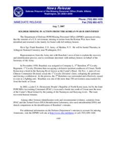 Defense Prisoner of War/Missing Personnel Office / 8th Cavalry Regiment / 1st Cavalry Division / POW/MIA flag / Missing in action / Unsan / Military / Joint POW/MIA Accounting Command / Oahu