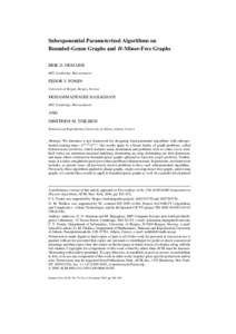 Subexponential Parameterized Algorithms on Bounded-Genus Graphs and H-Minor-Free Graphs ERIK D. DEMAINE MIT, Cambridge, Massachusetts  FEDOR V. FOMIN