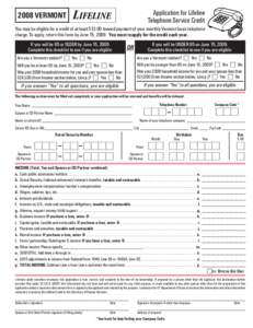 2008 VERMONT  LIFELINE Application for Lifeline Telephone Service Credit