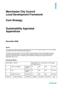 Manchester City Council Local Development Framework Core Strategy Sustainability Appraisal Appendices