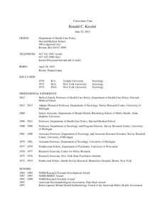 Curriculum Vitae  Ronald C. Kessler June 24, 2014 OFFICE: